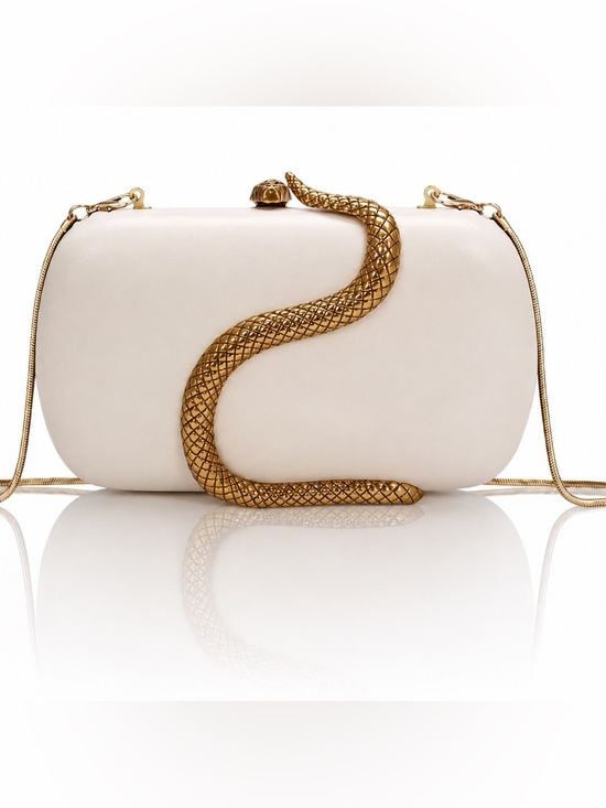 The Unbranded Brand Handbags - White Evening Clutch with Gold Snake Detail